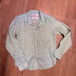 NWOT Frank and Eileen Barry Mint and White Striped Linen Blouse XS